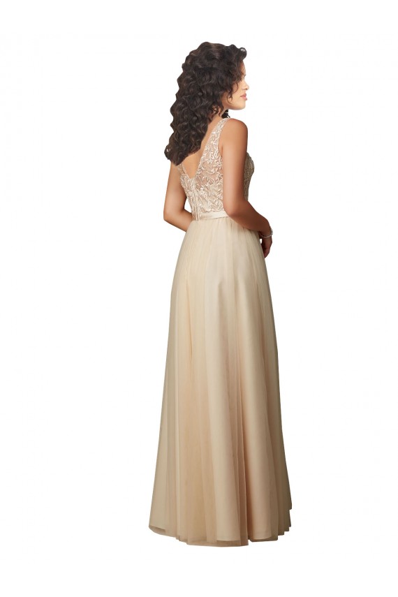 Cheap Long Tulle Bridesmaid Dress with Embroidery and Beading UK