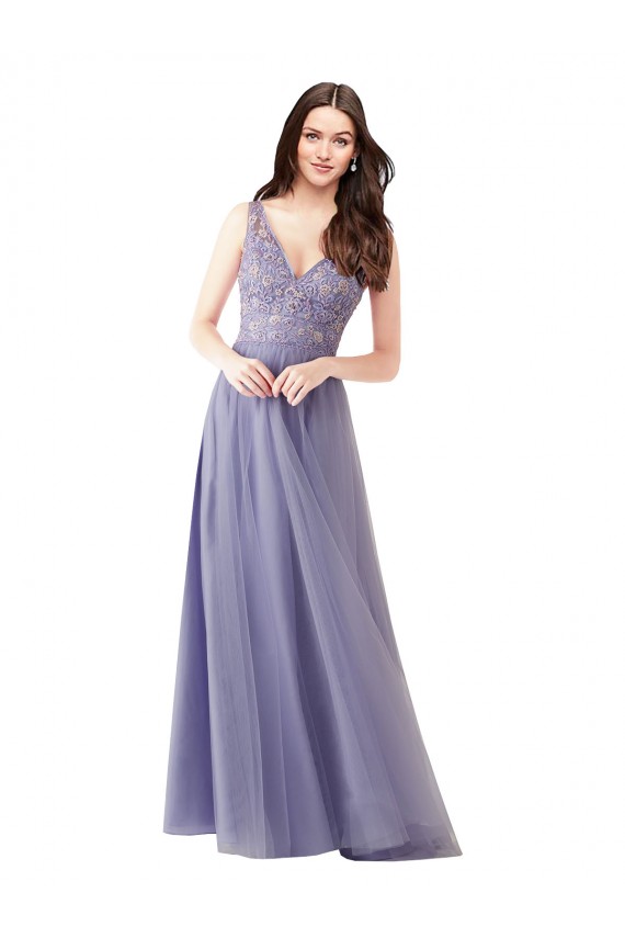 Cheap Sweetheart Tulle Bridesmaid Dress with Fully Embroidered V-Neck Bodice UK