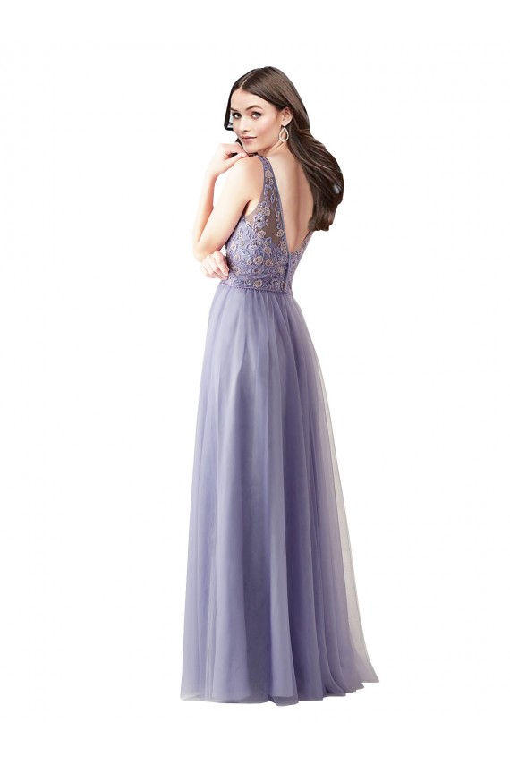 Cheap Sweetheart Tulle Bridesmaid Dress with Fully Embroidered V-Neck Bodice UK