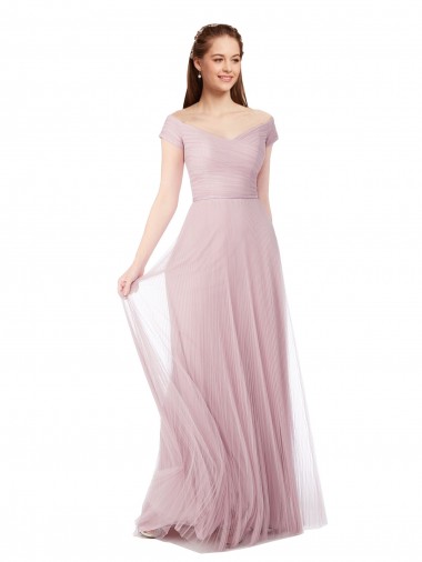 Cheap Off the Shoulder Long A-Line Tulle Bridesmaid Dress UK
