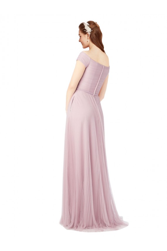 Cheap Off the Shoulder Long A-Line Tulle Bridesmaid Dress UK