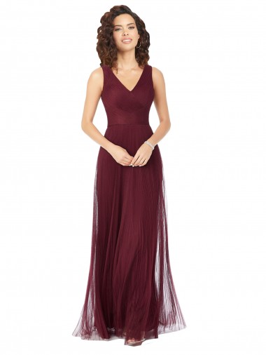 Cheap Long A-Line V-Neck Tulle Bridesmaid Dress UK