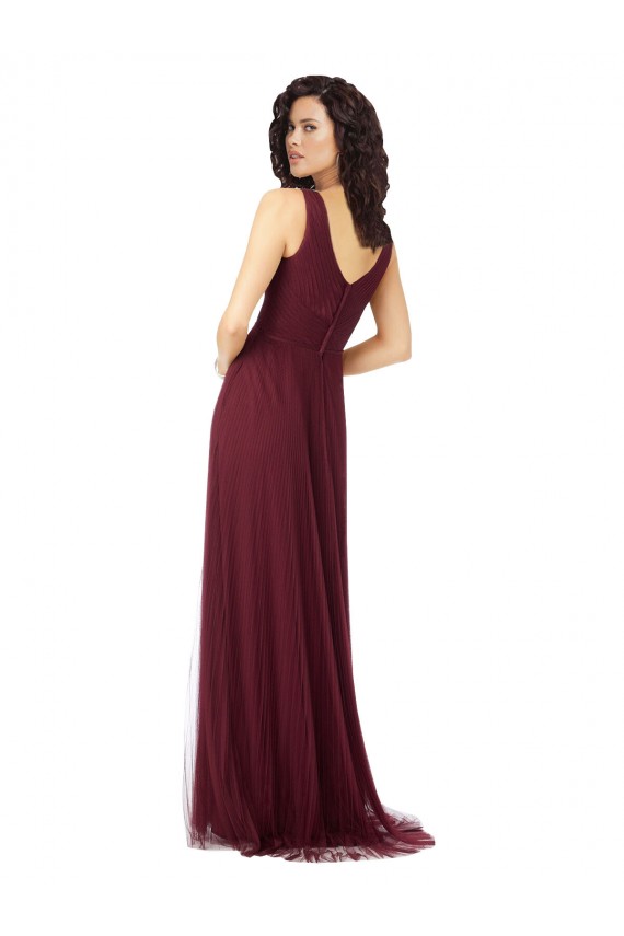Cheap Long A-Line V-Neck Tulle Bridesmaid Dress UK