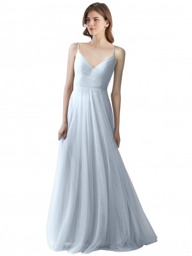 Cheap Wrapped Ruched Natural Waist Slim Soft Tulle Bridesmaid Dress UK