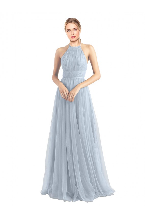 Cheap Halter Neckline Slim A-Line Tulle Bridesmaid Dress UK
