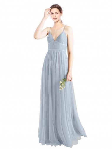 Cheap Spaghetti Straps V-Neck Slim A-Line Tulle Bridesmaid Dress UK