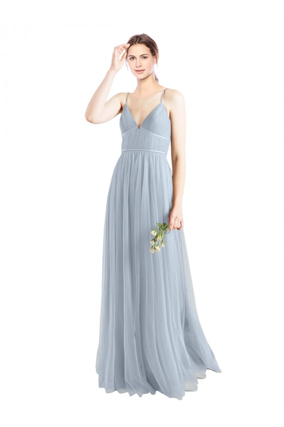Cheap Spaghetti Straps V-Neck Slim A-Line Tulle Bridesmaid Dress UK