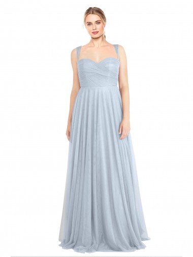 Cheap Sweetheart Spaghetti Straps Long Tulle Bridesmaid Dress with Criss Cross Back UK