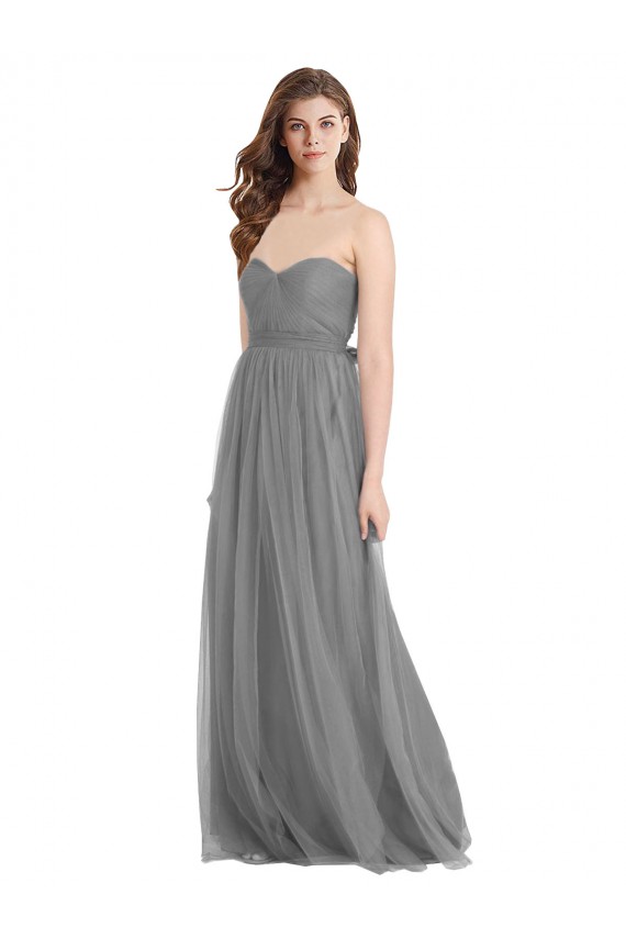 Cheap Shirred Strapless Bodice Long Tulle Bridesmaid Dress with Sweetheart Neckline UK