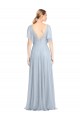 Cheap Floor Length Flutter Sleeves Long Tulle Bridesmaid Dress with Side Slit UK