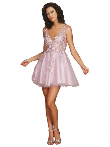 Cheap Sleeveless V-Neckline Short Cocktail Dress with Embellished Lace Appliques UK