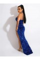 Cheap Long Sweep Train Spaghetti Straps Sleeveless Velvet Sequin Prom Dress with Slit UK
