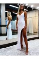 Cheap Sleeveless V-Neck Long Floor Length Velvet Sequin Prom Dress with Slit UK