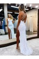 Cheap Sleeveless V-Neck Long Floor Length Velvet Sequin Prom Dress with Slit UK