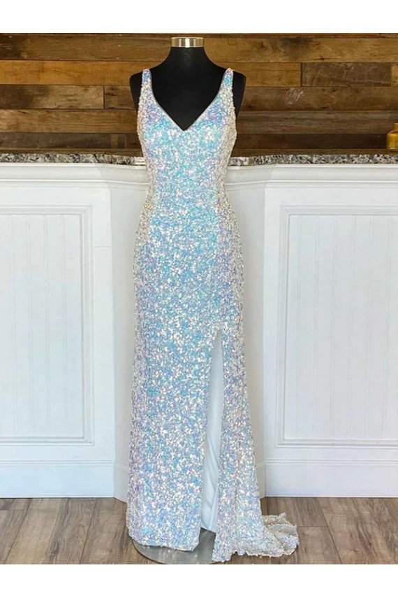 Cheap V-Neck Sleeveless Long Sweep Train Velvet Sequin Prom Dress UK