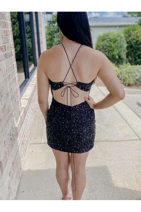 Cheap Halter Sleeveless Short Velvet Sequin Prom Dress UK
