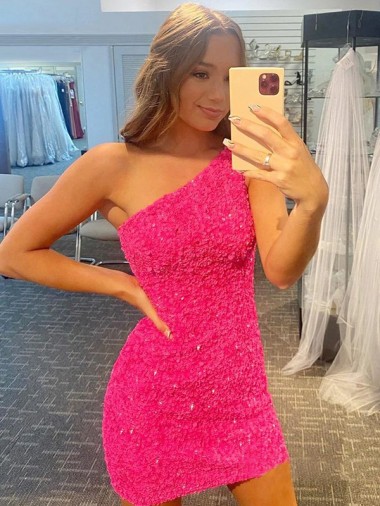 Cheap Short One Shoulder Sleeveless Velvet Sequin Prom Dress UK