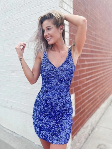Cheap Short Velvet Sequin V-Neck Sleeveless Prom Dress UK