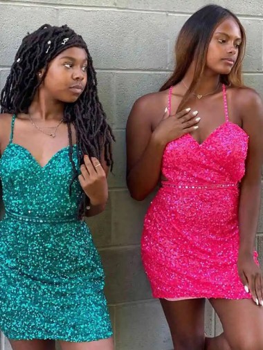 Cheap V-Neck Sleeveless Short Velvet Sequin Cocktail Dress UK