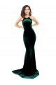 Cheap High Neck Formal Stretch Velvet Bridesmaid Dress / Prom Dress with Black Lace Embroidery UK