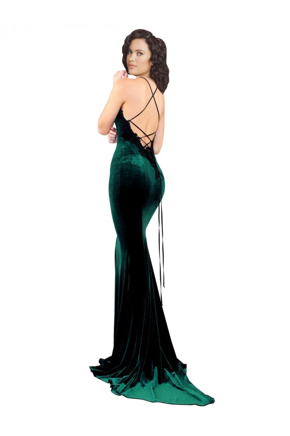 Cheap High Neck Formal Stretch Velvet Bridesmaid Dress / Prom Dress with Black Lace Embroidery UK