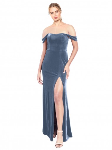 Cheap Draped Sleeves Wide Scoop Neck Off the Shoulder Velvet Bridesmaid Dress / Prom Dress UK