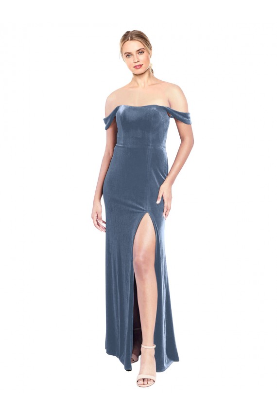 Cheap Draped Sleeves Wide Scoop Neck Off the Shoulder Velvet Bridesmaid Dress / Prom Dress UK