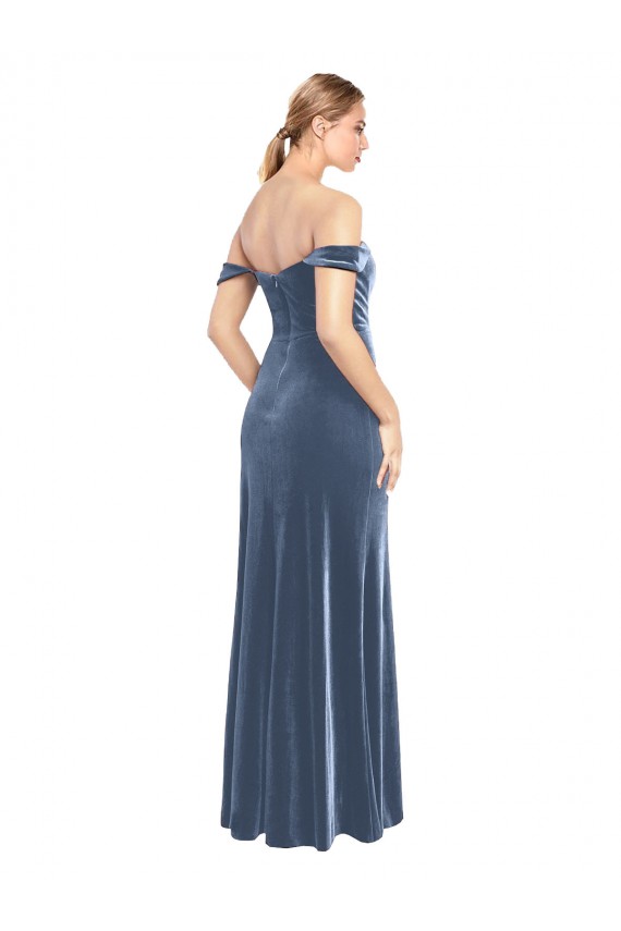 Cheap Draped Sleeves Wide Scoop Neck Off the Shoulder Velvet Bridesmaid Dress / Prom Dress UK
