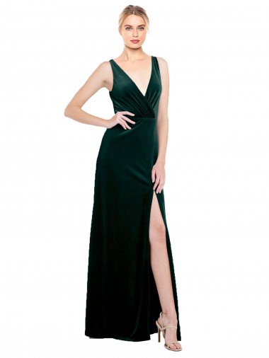 Cheap Sleek V-Neck Long Formal Velvet Bridesmaid Dress / Prom Dress with Side Slit UK