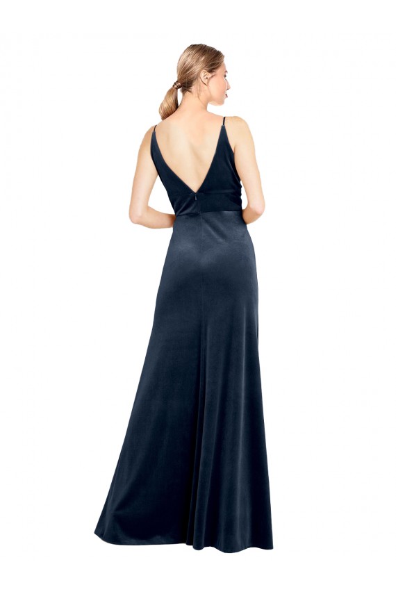 Cheap V-Back Long Velvet Bridesmaid Dress / Prom Dress with Notched V-Neck and Spaghetti Straps UK