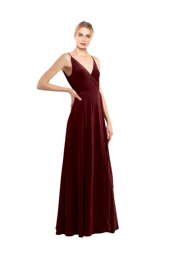 Cheap Faux Wrap V-Neck Sleek Long Formal Velvet Bridesmaid Dress / Prom Dress UK