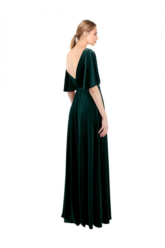 Cheap Deep V-Neck Flutter Sleeves Long Velvet Wrap Bridesmaid Dress / Prom Dress UK