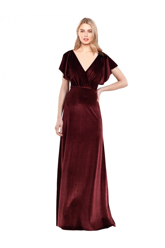 Cheap Flutter Sleeves Open Back Long Velvet Bridesmaid Dress / Prom Dress UK