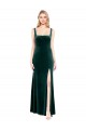 Cheap Square Neck Full Length Velvet Bridesmaid Dress / Prom Dress with Side Slit UK
