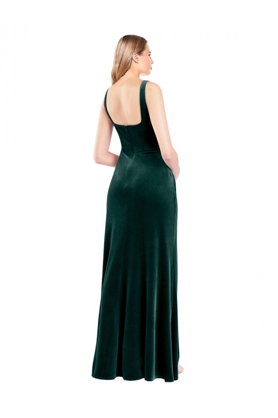 Cheap Square Neck Full Length Velvet Bridesmaid Dress / Prom Dress with Side Slit UK