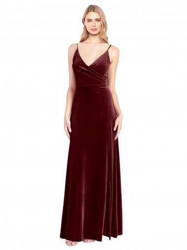 Cheap Faux Surplice Neckline Slim A-Line Long Velvet Bridesmaid Dress / Prom Dress UK