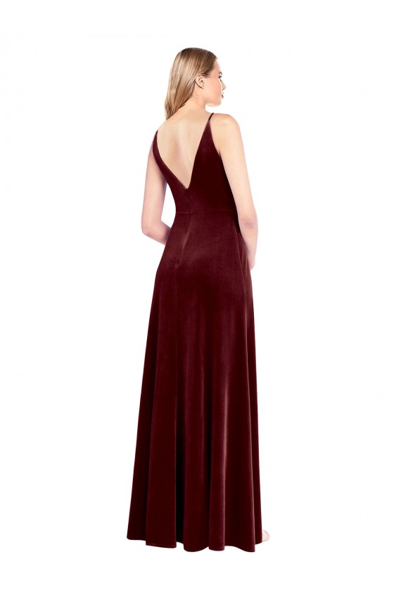 Cheap Faux Surplice Neckline Slim A-Line Long Velvet Bridesmaid Dress / Prom Dress UK