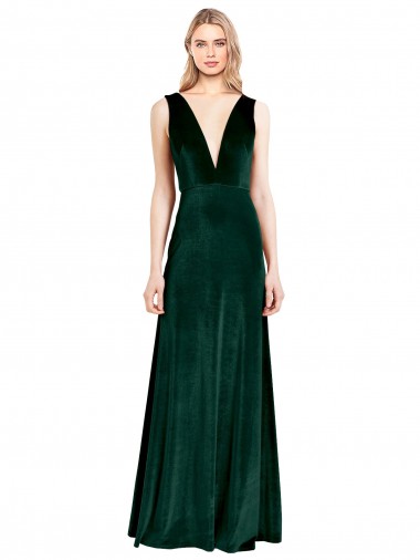 Cheap Daring Deep V-Neck Long Full Length Formal Velvet Bridesmaid Dress / Prom Dress UK