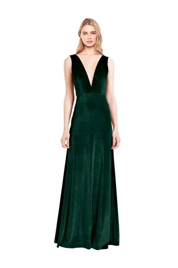 Cheap Daring Deep V-Neck Long Full Length Formal Velvet Bridesmaid Dress / Prom Dress UK