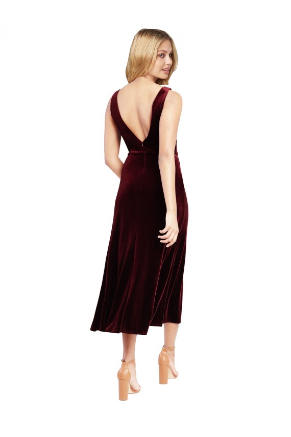 Cheap Daring Plunging V-Neckline Short Midi Cocktail Length Velvet Bridesmaid Dress / Prom Dress UK