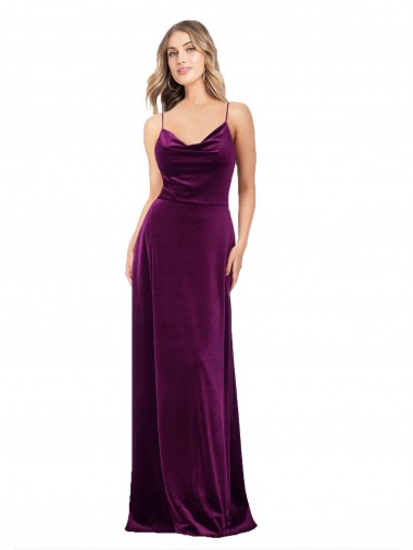 Cheap Draped Neckline Spaghetti Straps Formal Velvet Bridesmaid Dress / Prom Dress UK