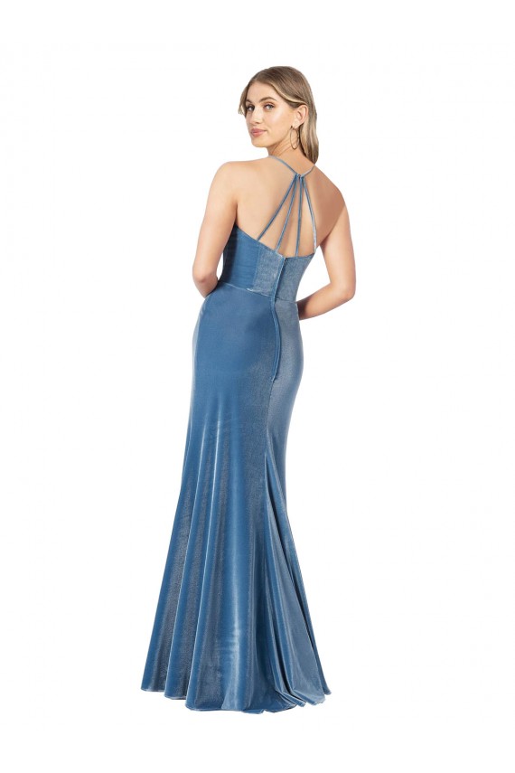 Cheap Vintage Velvet High Neck Formal Bridesmaid Dress / Prom Dress with Strappy Back UK