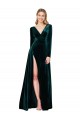 Cheap Deep V-Neck Long Sleeves Formal Velvet Bridesmaid Dress / Prom Dress with High Side Split UK