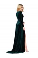 Cheap Deep V-Neck Long Sleeves Formal Velvet Bridesmaid Dress / Prom Dress with High Side Split UK
