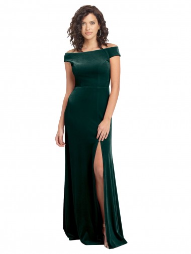 Cheap Floor Length Cap Sleeves Long Formal Velvet Bridesmaid Dress / Prom Dress with High Side Slit UK