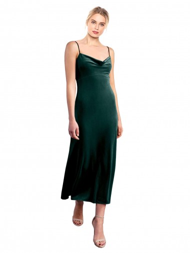 Cheap Midi Cocktail Length Cowl Neck Velvet Slip Bridesmaid Dress / Prom Dress UK