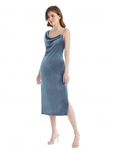 Cheap Midi Length Asymmetrical One Shoulder Velvet Slip Bridesmaid Dress / Prom Dress UK