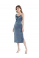 Cheap Midi Length Asymmetrical One Shoulder Velvet Slip Bridesmaid Dress / Prom Dress UK