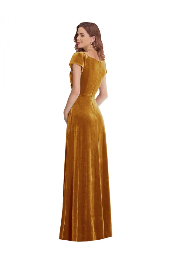 Cheap Cap Sleeve Faux Wrap Formal Velvet Maxi Bridesmaid Dress / Prom Dress with Pockets UK