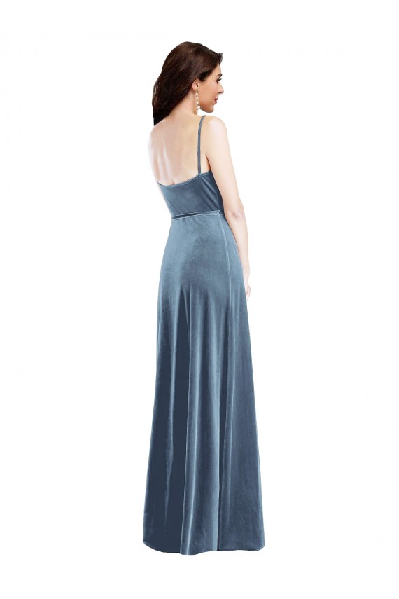 Cheap Velvet Wrap Maxi Bridesmaid Dress / Prom Dress with Pockets UK